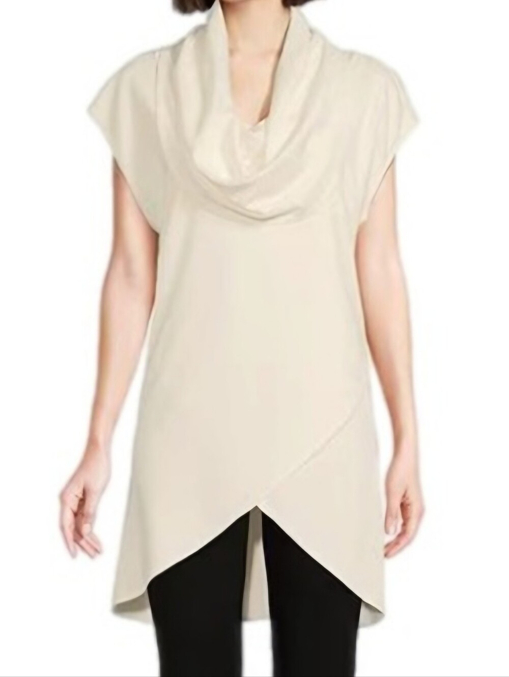 Bryn Walker Lavinia Stretch Cowl Neck Crossover High-Low Hem Tunic Cream Size XS